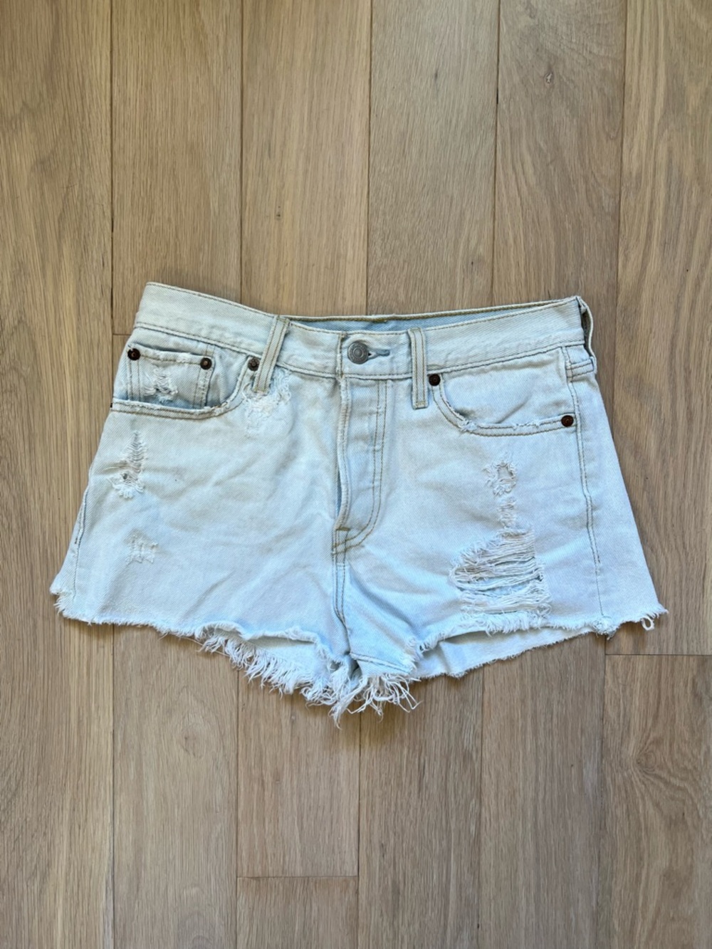 Levi's Light Blue Ripped Denim High Waisted Jean Cutoff Shorts